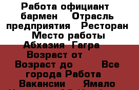 Работа официант, бармен  › Отрасль предприятия ­ Ресторан  › Место работы ­ Абхазия. Гагра  › Возраст от ­ 18 › Возраст до ­ 35 - Все города Работа » Вакансии   . Ямало-Ненецкий АО,Ноябрьск г.